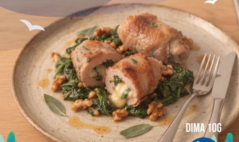 Involtini di pollo ripieni di spinaci, taleggio e noci