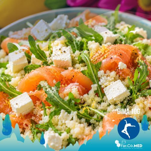 insalata di cavolfiore con salmone feta e rucola